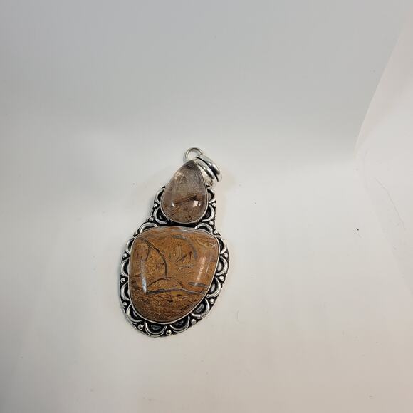 Necklace Pendants Picture Jasper and Rutilated Quartz Handmade Jewelry Silver - Picture 6 of 10